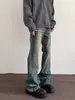Vibras de la alta calle americana, pantalones vaqueros vintage lavados y desgastados, corte limpio para hombre, marca de moda, corte holgado, favorecedores, pantalones largos de pierna recta