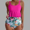 2025 Nuevo Bikini de Exportación Transfronteriza Dividido Traje de Baño Delgado con Volantes Cintura Alta Estampado Triangular Traje de Baño Transfronterizo