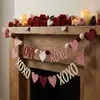 Exclusivo Transfronterizo Día de San Valentín Corazón de Fieltro Blanco Rojo Rosa Bandera de Tirar Banner de Amor Xoxo Decoración de Chimenea