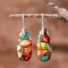 Pendientes colgantes de piedra emperador de colores de moda en Amazon, forma de gota, para mujer, temperamento bohemio, pendientes multicolor