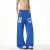 Pantalones Deportivos de Algodón Mezclado Estampados Estilo Americano, Corte Curvo, Unisex, Casual, Pierna Ancha, Ajuste Holgado, Novedad Otoño 2026