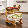 Plato de Fruta Cerámico para el Hogar de Lujo Ligero, Bandeja de Dulces Multicapa con Diseño de Lingote, Artesanía Galvanizada, Alto Valor Estético, Bandeja de Frutos Secos, Venta al por Mayor y al por Menor