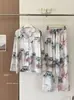 Conjunto de Estilo Nacional Retro Teñido Liso, Nuevo Estilo Chino, Pijama de Seda Helada para Mujer, Se Puede Usar Afuera, Pantalones Largos, Ropa de Casa con Pintura a Tinta