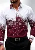 Camisa de manga larga para hombre con estampado de copo de nieve en degradado blanco y verde, perfecta para Navidad, fiestas navideñas y uso casual diario