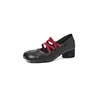 Sapatos Femininos Mary Janes com Biqueira Dividida em Couro de Cavalo Outono Novo Estilo Couro Genuíno por Dentro e por Fora Tira Única Salto Médio Robusto Sapatilhas de Corte Baixo