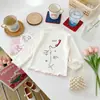 Camiseta básica de manga larga con cuello semi-alto y volantes para niños, estampado de dibujos animados lindo, elástica para niñas, colección de otoño para niños pequeños y niños pequeños