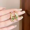 Novos Brincos de Bambu Esmaltado Estilo Chinês com Zircônia Brincos Únicos de Alto Padrão Brincos Elegantes Bonitos Brincos Dourados para Mulheres