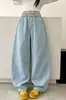Jeans de Moda Bordados Sueltos Estilo Guadaña Retro Americano Otoño 2026 para Niñas, Pantalones Versátiles de Pierna Ancha