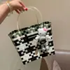 Bolsa tejida artesanal tailandesa de verano, marca de moda, cesta de mercado, bolso de mano para mujer, tote, bolsa de playa, bloque de color