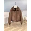 Atacado de fabricante transfronteiriço de roupas femininas jaqueta de inverno 2026 gola de pele de cordeiro camurça shearling