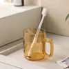 Copo de Enxaguante Bucal Levemente Luxuoso e de Aparência Sofisticada, Copo para Casal, Copo para Escova de Dentes Doméstico, Copo Transparente de Bambu para Pasta de Dente e Escova de Dentes para Dormitório