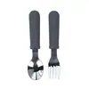 Cuchara Tenedor de Silicona Acero Inoxidable para Bebé Mango Rayado de Silicona Tenedor Cuchara de Acero Inoxidable Tenedor Cuchillo y Tenedor Vajilla de Silicona de Grado Alimenticio