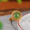Anillo elegante de plata de ley S925 con jaspe hetiano chapado en oro y Xiangyun redondo y hueco.