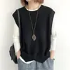 Chaleco Tejido Retro para Mujer 2026 Primavera y Otoño Nuevo Estilo Color Sólido Holgado Cuello Redondo Chaleco de Punto Asimétrico Ropa de Abrigo