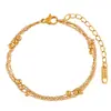 Estilo Ins Coreano Sencillo y Moderno Cadena Doble de Cuentas Pulsera de Acero de Titanio de Alta Calidad Chapada en Oro Real Personalizada para Mujer