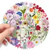 50 Piezas de Pegatinas Transparentes Impermeables con Temática de Flores, Pegatinas Decorativas Coreanas Estilo Ins de Flores y Plantas para Fundas de Teléfono y Cuadernos
