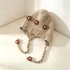 Touca de Bebê Inverno Malha Fofa Estilo Coreano Doce Floral Malha Proteção de Orelha Acolchoada Quente para Bebês e Crianças Pequenas