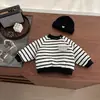 Sudadera de Felpa para Bebé Otoño e Invierno Elegante Camisa Base Rayada para Niños y Niñas, Ropa Infantil Gruesa Versátil