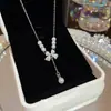 Collar de Perlas con Borla de Lazo de Circonita Dulce Accesorios Cadena para Clavícula de Gama Alta para Mujer Cadena para Suéter de Diseño Nicho