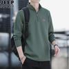JEEP SPIRIT camiseta de manga larga para hombre, color liso, cuello medio alto, holgada, algodón, otoño, cuello redondo, suéter con cremallera
