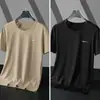 Camiseta Masculina de Manga Curta de Seda Gelada Verão Masculino Secagem Rápida Esportiva Gola Redonda Camiseta Básica para Jovens e Meia-Idade Versátil 1/2 Peças