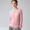 Cárdigan de cachemir para mujer con cuello redondo, tejido de ochos, manga larga, color liso, corte ajustado, chaqueta de un solo botón para otoño e invierno