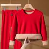 Set de Ropa Interior Térmica Roja Gruesa de Lana de Camello para Hombres y Mujeres de Invierno para el Año de Nacimiento, Extra Engrosado con Forro de Felpa, Ropa y Pantalones de Otoño