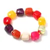 Pulsera de Cuentas de Colores Bloqueados con Gradiente Retro Cuadrado Transfronteriza, Relajada y Elegante para Vacaciones en la Costa Mujeres