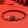 Pulseira de Corda de Cinábrio Dourado Roxo Natural de Alto Teor para o Ano do Signo do Zodíaco, Tecida à Mão, Vermelha para Homens e Mulheres