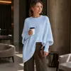 Suéter de punto pullover de cuello redondo transfronterizo europeo y americano 2026 otoño/invierno para mujer, estilo suelto y relajado de Amazon, suéter de color liso para mujer