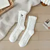 Meias de Lã Coral para Mulheres com Laço Fofo, Quentes e Espessas, Pelúcia para Casa, Dormir, Chão, Maternidade, Rosa Claro