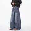 Jeans reto masculino estilo high street americano, para primavera e outono, com um design moderno, um visual descolado e estiloso, e um corte de cintura alta inspirado no workwear