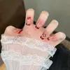 Manicura Francesa Roja de Año Nuevo con Lazo Parche de Uñas de Longitud Media Más Vendido Uñas Postizas Mismo Estilo que Xiaohongshu
