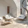 Sofá nórdico para exteriores terraza de exterior silla de teca para ocio villa sala soleada sofá de ratán mesa de centro combinación