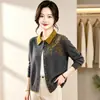 Nueva colección de otoño e invierno: Elegante cárdigan de punto jacquard con cuello alto, diseñado para mujeres de mediana edad y mayores, una prenda exterior elegante