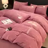 Invierno Leche Terciopelo Cuatro Piezas Terciopelo Coral Invierno Cama Sábanas Funda Nórdica Forrado Polar Cálido Engrosado Franela Ropa de Cama