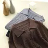 Suéter de Tricô com Gola de Lã Lisa para Mulheres, Pulôver Versátil para Primavera e Outono, Suéter de Lã com Tricô em Ponto Trançado, Blusa com Gola Polo