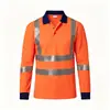 Camisa Polo Reflectante de Manga Larga en Azul Marino con Costuras Bicolor, Alta Visibilidad Inspección de Carreteras Secado Rápido Transpirable Ropa de Trabajo