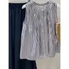 Moda Outono 2026 Transfronteiriça Estilo Artístico Preto e Branco Listrado Vertical Sem Mangas Camisa Colete Blusa Top Feminino