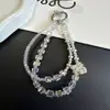 Cadena para Teléfono Móvil de Doble Capa con Cisne de Pedrería, Cubo de Azúcar y Perla, Colgante para Bolso de Cámara Corto para Mujeres, Lujo Ligero