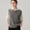 Chaleco de Punto Grueso sin Mangas para Mujer, Otoño e Invierno, Cuello Redondo, Borlas, Bordes Deshilachados, Estilo Holgado Perezoso, Cárdigan, Cachemira