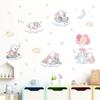 Nuvens de desenho animado elefante fofo dormindo adesivos de parede autoadesivos adesivos de decoração de parede de fundo para quarto infantil BR0804F