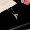 Cruz de Ametista! Colar Pingente Cruz Redonda de Zircônia Estilo Coreano Estilo Ins Corrente da Clavícula Design de Nicho Acessório para Pescoço