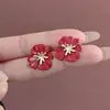 Pendientes de Flor Roja Ancola Retro Francés de Aguja Plateada, Nuevos Pendientes de Diseño Simple de Lujo Juvenil para Mujer Otoño e Invierno