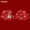Suéteres para Niños y Niñas 2026 Otoño e Invierno Nuevo Estilo Bebé Rojo Atuendo de Año Nuevo Top Chaqueta de Primavera de Pony para Niños
