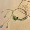 Pulsera Mariposa Campo Verde, Nueve Piezas de Pulseras de Vidrio, Pequeña Fresca Elegante, Pulsera de Lazo con Perlas Blancas para Mejores Amigas