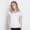 Camiseta feminina de seda de manga curta, corte slim, gola alta, manga curta, blusa de verão de seda amoreira, malha dupla face
