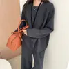 Conjunto de punto de dos piezas para mujer de Amazon transfronterizo, nuevo estilo casual holgado de color liso para otoño e invierno, suéter de cuello redondo