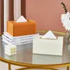 Caja de pañuelos de resorte con textura de cuero de alto valor, caja de almacenamiento de servilletas para sala de estar, dormitorio del hogar, caja de pañuelos de papel para manos de baño