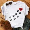 Blusas Femininas Transfronteiriças Patas de Animal Coração Dropshipping Letras Moda Retrô Camiseta Feminina Manga Curta